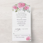 Elegant Waterverf Pink Hydrangea Floral Wedding All In One Uitnodiging (Binnen)