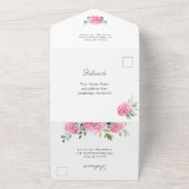 Elegant Waterverf Pink Hydrangea Floral Wedding All In One Uitnodiging (Buitenkant)