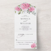 Elegant Waterverf Pink Hydrangea Floral Wedding All In One Uitnodiging (Binnen)