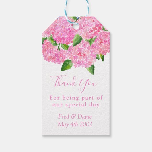 Elegant Waterverf Pink Hydrangea Floral Wedding Cadeaulabel (Voorkant)