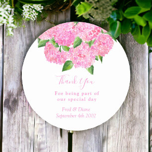 Elegant Waterverf Pink Hydrangea Floral Wedding Ronde Sticker