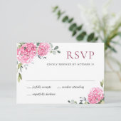 Elegant Waterverf Pink Hydrangea Floral Wedding RSVP Kaartje (Staand voorkant)