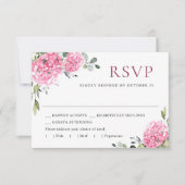 Elegant Waterverf Pink Hydrangea Floral Wedding RSVP Kaartje (Voorkant)