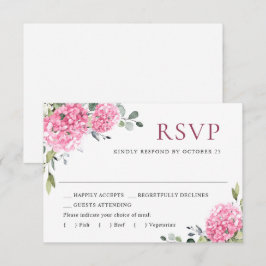 Elegant Waterverf Pink Hydrangea Floral Wedding RSVP Kaartje
