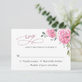 Elegant Waterverf Pink Hydrangea Floral Wedding RSVP Kaartje (Staand voorkant)