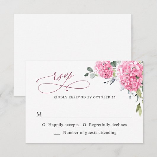 Elegant Waterverf Pink Hydrangea Floral Wedding RSVP Kaartje (Voorkant / Achterkant)