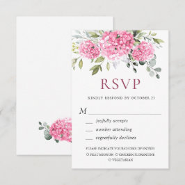 Elegant Waterverf Pink Hydrangea Floral Wedding RSVP Kaartje