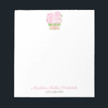 Elegant Waterverf Pink Hydrangea Lady's Notitieblo Notitieblok<br><div class="desc">Een ontwerp van het notitieblok in  roze en wit,  dat mijn originele hydrangea in de illustratie van de rattenmand bevat,  oorspronkelijk in waterverf geschilderd alvorens in digitale vorm te worden gescand. Als je de tekst onderaan niet nodig hebt of wilt,  kun je deze verwijderen.</div>