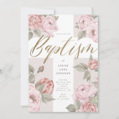 Elegant Waterverf Pink Peonies Baby Baptisme Cross Kaart (Voorkant)