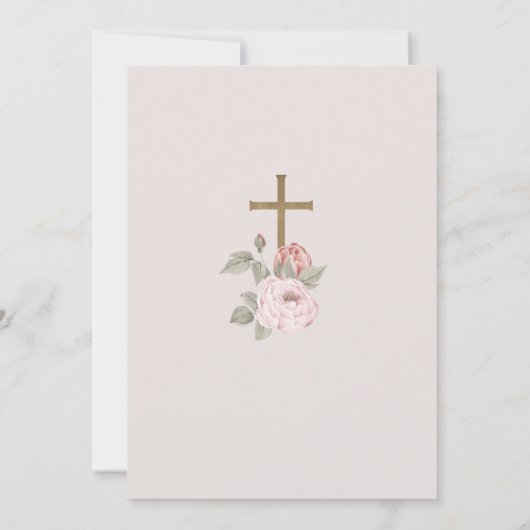 Elegant Waterverf Pink Peonies Baby Baptisme Cross Kaart (Achterkant)