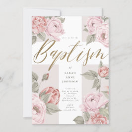 Elegant Waterverf Pink Peonies Baby Baptisme Cross Kaart