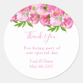 Elegant Waterverf Pink Peonies Floral Wedding Ronde Sticker