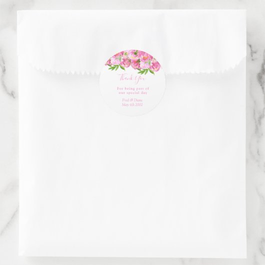 Elegant Waterverf Pink Peonies Floral Wedding Ronde Sticker (Tas)