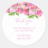 Elegant Waterverf Pink Peonies Floral Wedding Ronde Sticker (Voorkant)