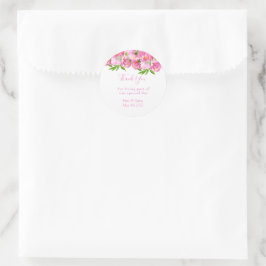 Elegant Waterverf Pink Peonies Floral Wedding Ronde Sticker