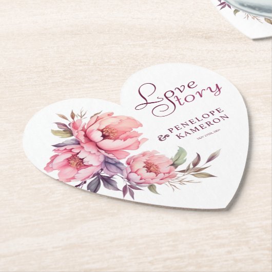 Elegant Waterverf Pink Peonies Kartonnen Onderzetters (Gekanteld)