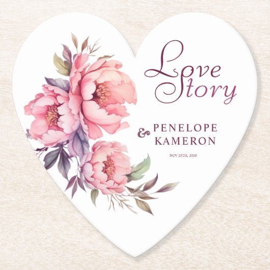 Elegant Waterverf Pink Peonies Kartonnen Onderzetters (Voorkant)