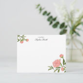 Elegant Waterverf Pink Peony flat Bedankkaart (Staand voorkant)