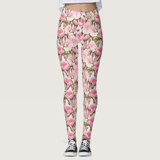 Elegant Waterverf Pink Peony Floral Pattern Leggings (Voorkant)