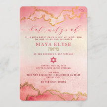 Elegant Waterverf Pink Red Ombre Gold Bat Mitzvah