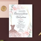 Elegant Waterverf Pink Spain Quinceañera Quince Kaart