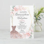 Elegant Waterverf Pink Spain Quinceañera Quince Kaart (Staand voorkant)