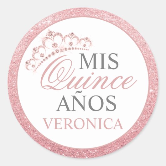 Elegant Waterverf Pink Spain Quinceañera Quince Ronde Sticker (Voorkant)