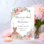 Elegant Waterverf Pink Spain Quinceañera Quince Save The Date<br><div class="desc">Prachtige elegante Quinceañera (Mis Quince Años) waterverf bloemig SAVE THE DATE (Reserva la Fecha). Blush roze rozen met groen en faux gouden lijst. Faux glitter jurk in roze. Bewerkbare sjabloon - gemakkelijk toe te voegen jouw tekst - Spaans formulering. Perfect voor het 15e verjaardagsfeestje van het meisje.</div>