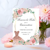 Elegant Waterverf Pink Spain Quinceañera Quince Save The Date