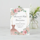 Elegant Waterverf Pink Spain Quinceañera Quince Save The Date (Staand voorkant)
