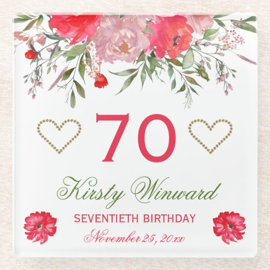 Elegant Waterverf Pink Spring Flowers Birthday Glazen Onderzetter (Voorkant)