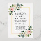 Elegant Waterverf Pink White Floral Weddenschap Go Folie Uitnodiging (Voorkant)