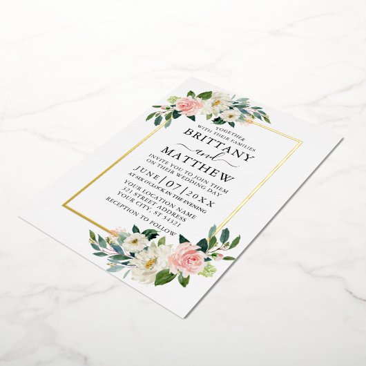 Elegant Waterverf Pink White Floral Weddenschap Go Folie Uitnodiging (Gedraaid)