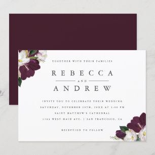 Elegant Waterverf Plum Floral Corners Wedding Kaart