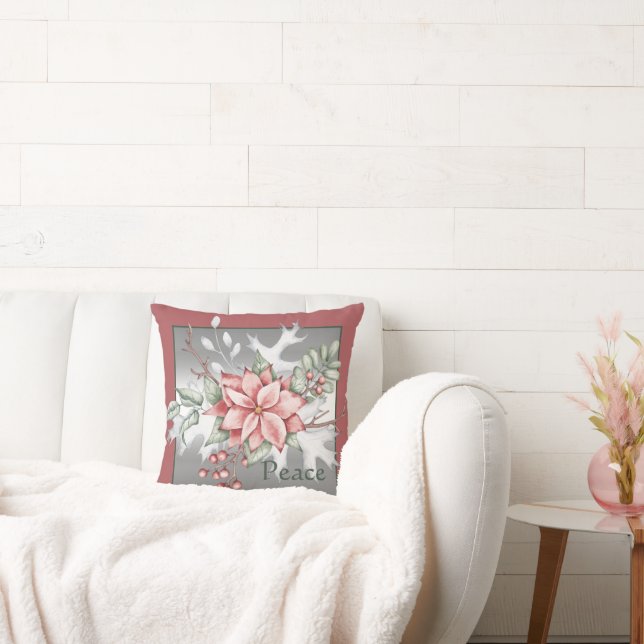 Elegant waterverf poinsettia, aangepast kerstmis kussen (Bank)