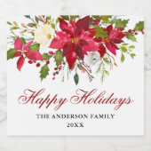 Elegant Waterverf Poinsettia Holiday Sparkling Wijnetiket (Enkel label)