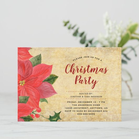 Elegant Waterverf Poinsettia Kerstfeest Kaart (Staand voorkant)