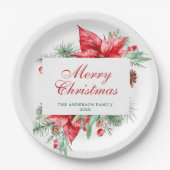 Elegant Waterverf Poinsettia Kerstfeestdag Papieren Bordje (Voorkant)