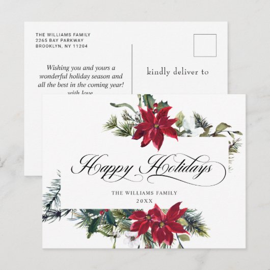 Elegant Waterverf Poinsettia kerstgroet Feestdagenkaart (Voorkant / Achterkant)