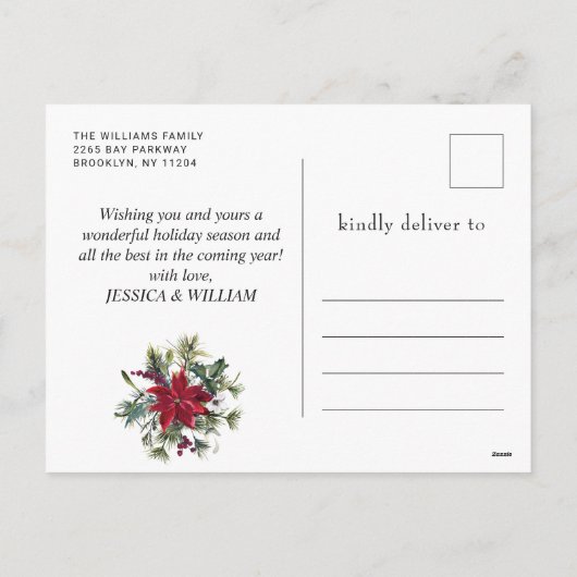 Elegant Waterverf Poinsettia kerstgroet Feestdagenkaart (Achterkant)