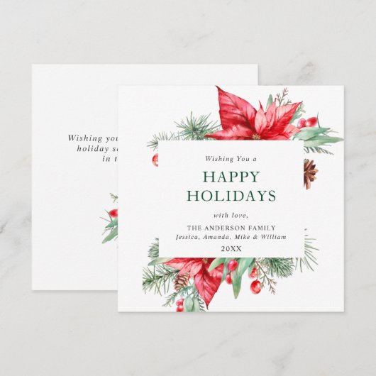 Elegant Waterverf Poinsettia kerstgroet Feestdagenkaart (Voorkant / Achterkant)