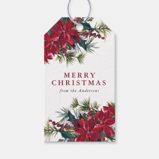 Elegant Waterverf Poinsettia Kerstmis Cadeaulabel (Voorkant)