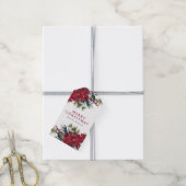 Elegant Waterverf Poinsettia Kerstmis Cadeaulabel (Met Touw)