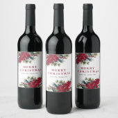 Elegant Waterverf Poinsettia Kerstmis Wijn Etiket (Flessen)