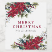 Elegant Waterverf Poinsettia Kerstmis Wijn Etiket (Enkel label)