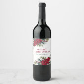 Elegant Waterverf Poinsettia Kerstmis Wijn Etiket (Voorkant)