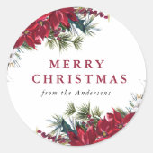 Elegant Waterverf Poinsettia Merry Kerstmis Ronde Sticker (Voorkant)