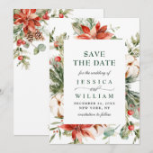 Elegant Waterverf Poinsettia Pine Branch Wedding Save The Date (Voorkant / Achterkant)