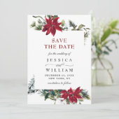 Elegant Waterverf Poinsettia Pine Branch Wedding Save The Date (Staand voorkant)