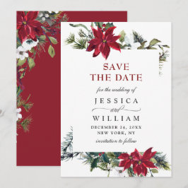 Elegant Waterverf Poinsettia Pine Branch Wedding Save The Date